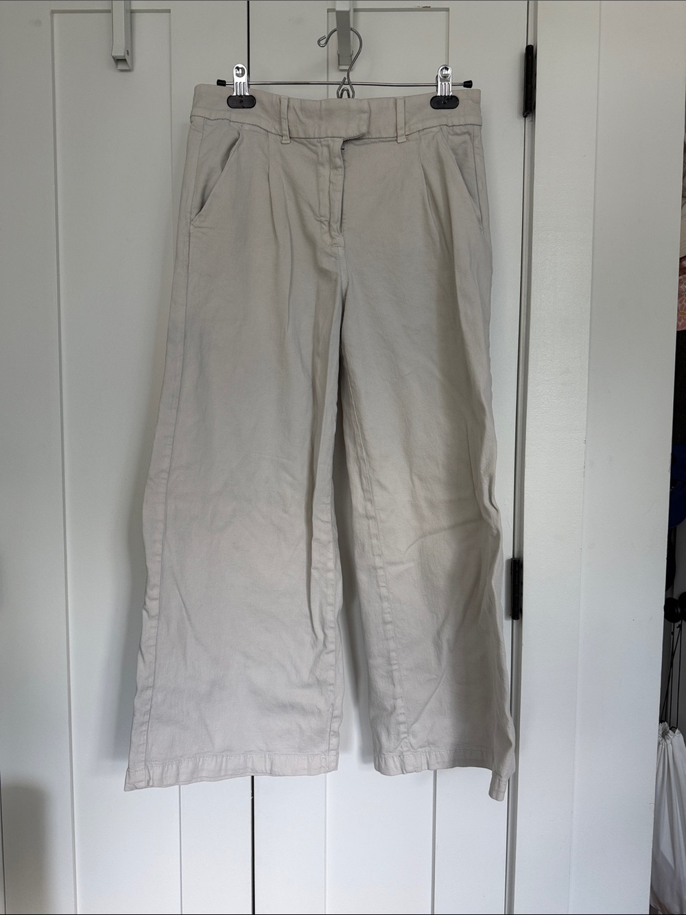 Cream Linen Blend Wide Leg Pants
